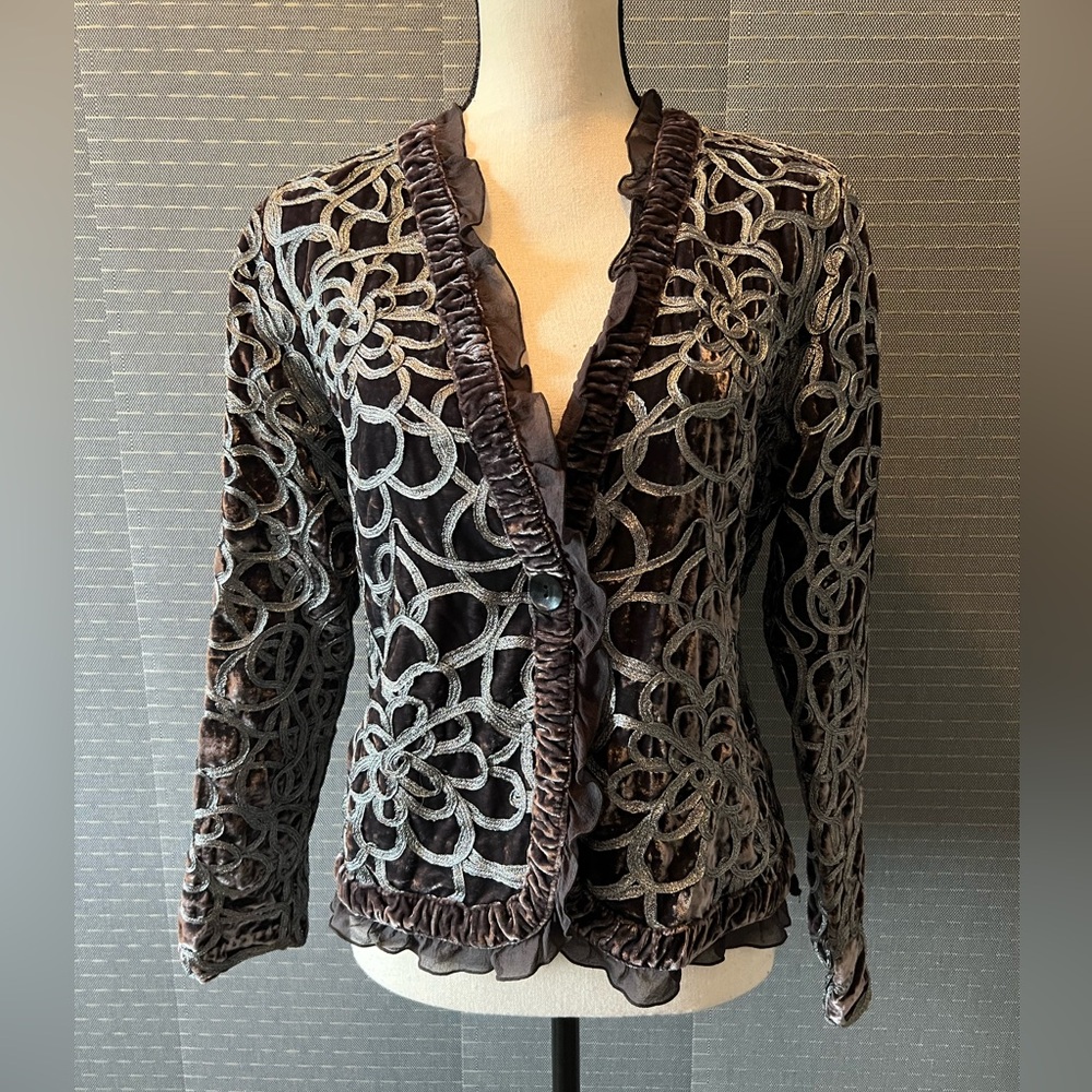 Chico’s Single Button Ruffle Trim Jacket - image 1